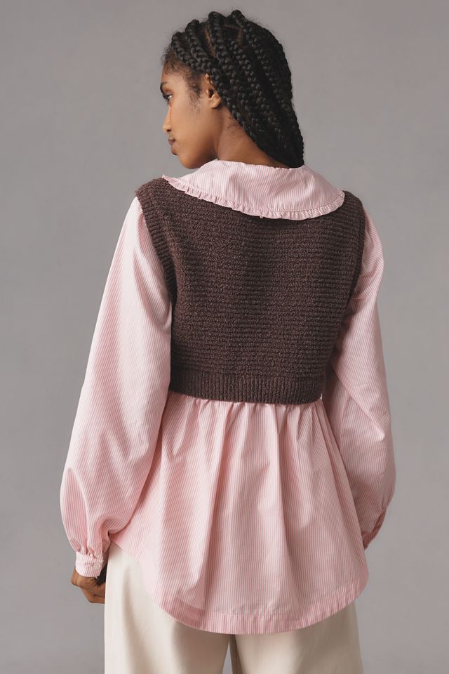 Maeve Collared Twofer Layered Sweater Vest #1