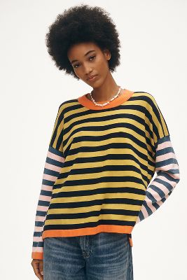 FRNCH Crew Neck Colourblock Stripe Jumper Anthropologie UK