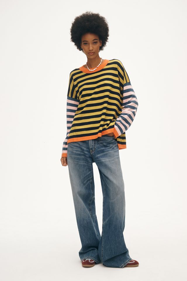 FRNCH Crew Neck Colorblock Stripe Sweater