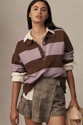 Shop Maeve Rugby Polo Sweater In Multicolor