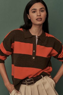 Shop Maeve Rugby Polo Sweater In Multicolor