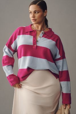 Maeve Rugby Polo Sweater In Pink