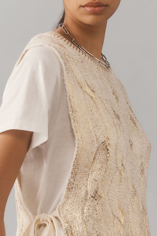 Pilcro Short-Sleeve Cable-Knit Twofer Sweater #2