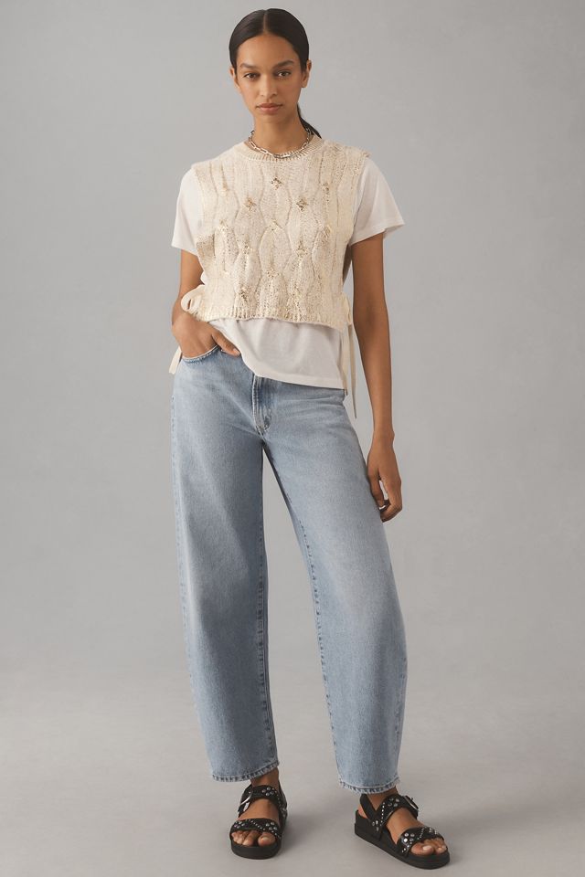 Pilcro Short-Sleeve Cable-Knit Twofer Sweater #3