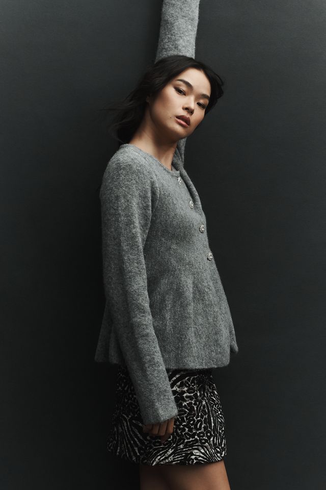 Maeve Flower-Button Peplum Cardigan Sweater #2
