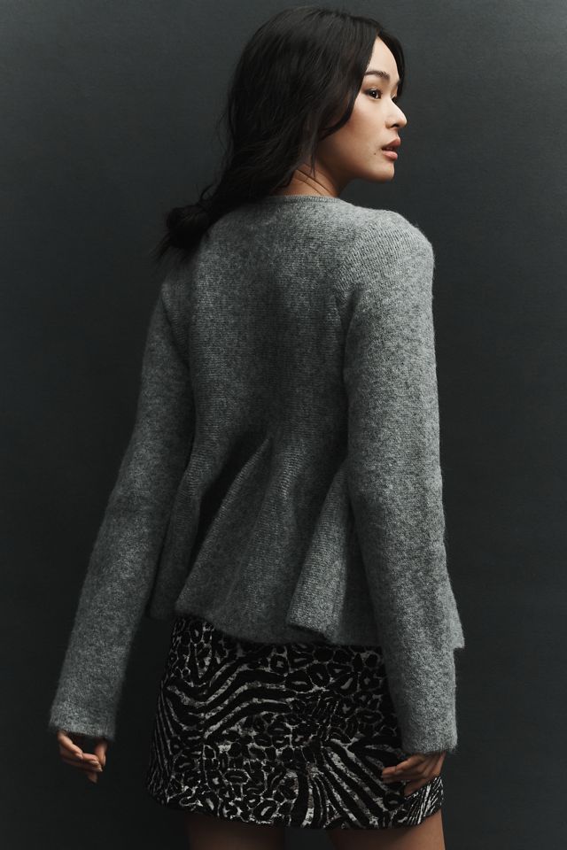 Maeve Flower-Button Peplum Cardigan Sweater #3