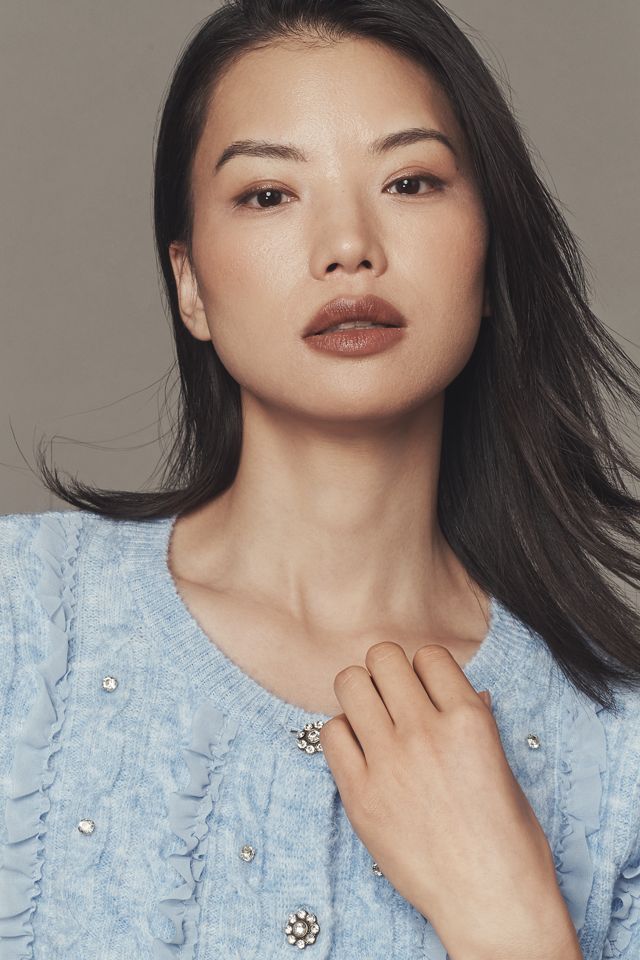 Maeve Short-Sleeve Embellished Ruffled Cardigan Sweater #1