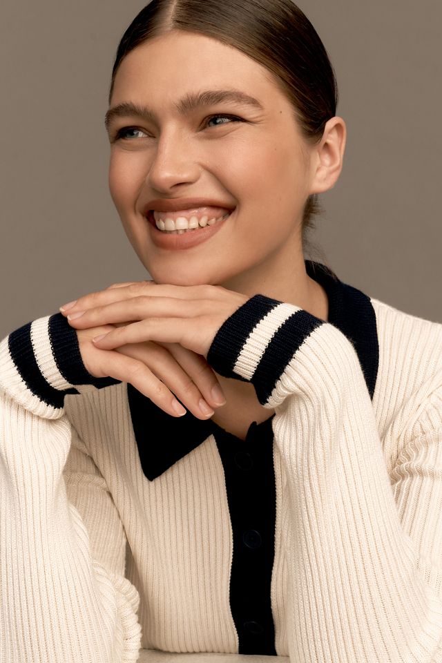 Central Park West Colorblock Polo Cardigan Sweater | Anthropologie