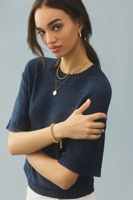 Shop By Anthropologie Boxy Sweater Tee In Blue