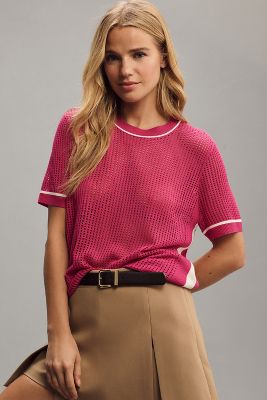 Shop By Anthropologie Sporty Mesh Sweater Tee In Pink