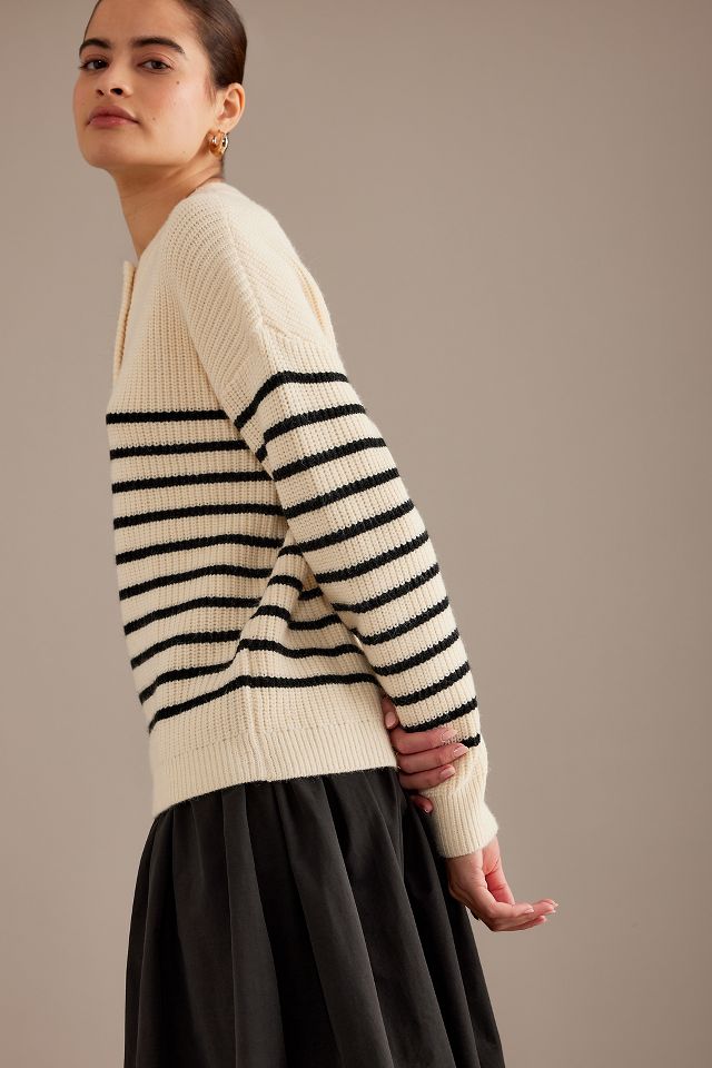 Stripe Placket Crew Neck Jumper