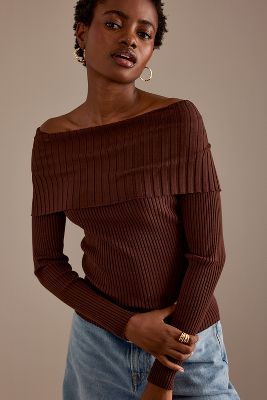 Shop By Anthropologie Bardot Knitted Long-sleeve Top In Brown