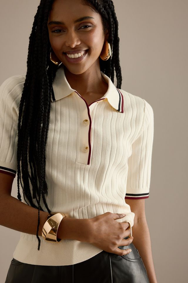 By Anthropologie Stripe Sporty Polo Top #3