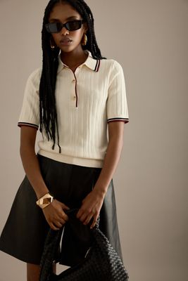 By Anthropologie Stripe Sporty Polo Top