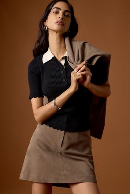 By Anthropologie Top Polo con Escote Festoneado Lilah