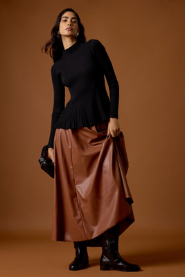 By Anthropologie Long-Sleeve Ribbed Peplum Top