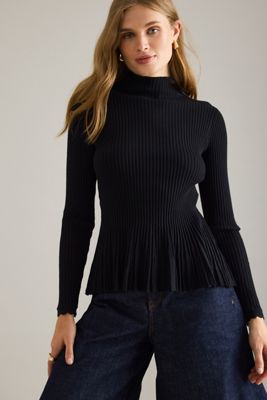 By Anthropologie Long-Sleeve Ribbed Peplum Top