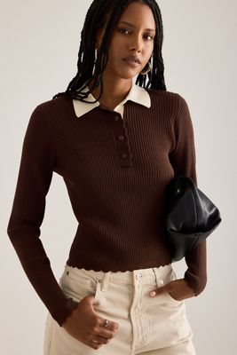 By Anthropologie Long-Sleeve Scallop Polo Shirt
