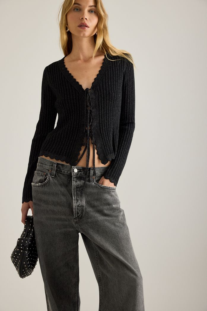 By Anthropologie Sofia Lurex Tie-Front Cardigan