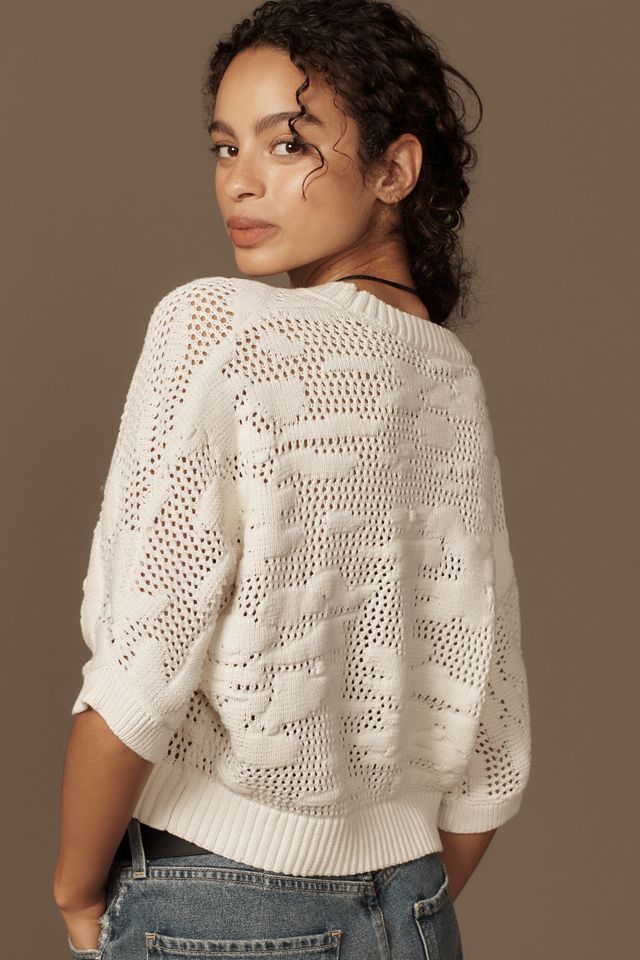 Flat White Short-Sleeve Crescent Sweater #1
