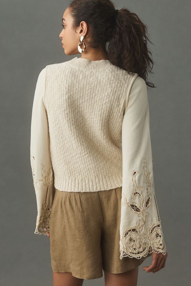 By Anthropologie Textured Eyelet Twofer Sweater Vest Top #1