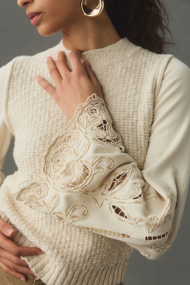 By Anthropologie Textured Eyelet Twofer Sweater Vest Top #3