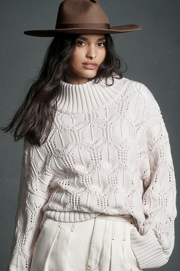 Joie Mock-neck Pointelle Oversized Sweater In White
