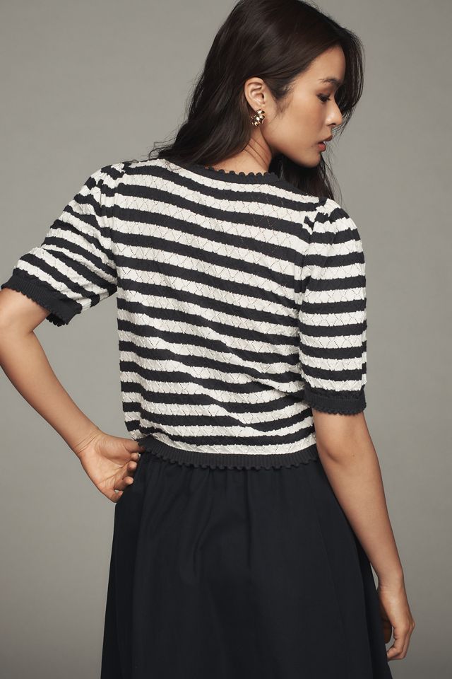 By Anthropologie Puff-Sleeve Pointelle Cardigan Sweater #2