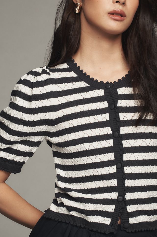 By Anthropologie Puff-Sleeve Pointelle Cardigan Sweater #4