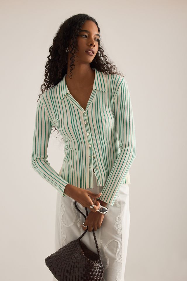 LAAGAM Giulia Stripe Collared Cardigan #1