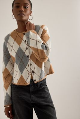 ALIGNE Cardigan Peloso Aggie in Merino con Motivo Argyle
