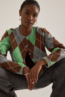 ALIGNE Aggie Merino Argyle Fuzzy Cardigan