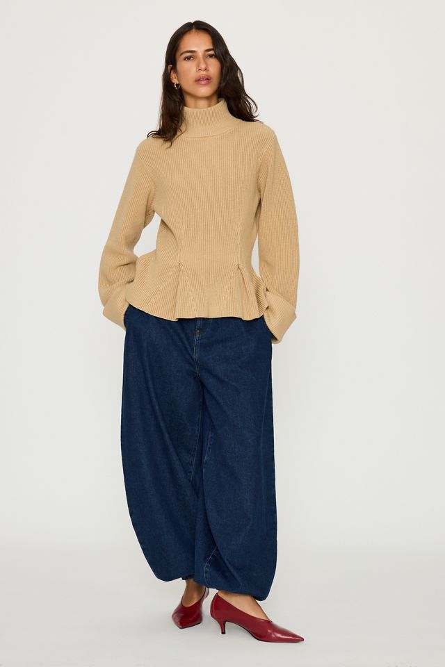 ALIGNE Maglione Peplum a Collo Alto in Misto Lana Chase #1