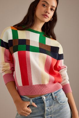 Shop Thinking Mu Grid Philis Wool Jumper In Multicolor