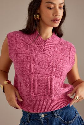 Shop Thinking Mu Links Mica Wool Sweater Vest In Pink