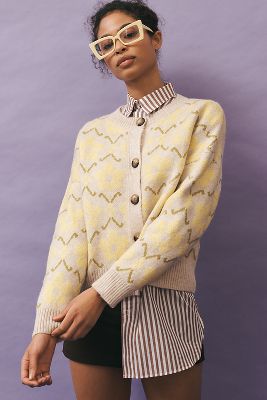 MAEVE GRAPHIC INTARSIA CARDIGAN SWEATER 