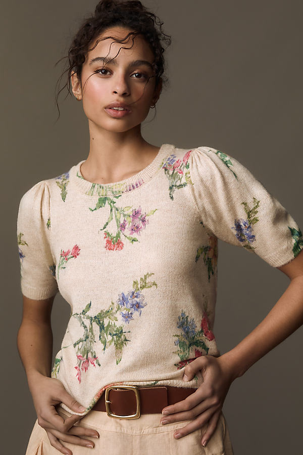 By Anthropologie Short-sleeve Printed Sweater In Multicolor