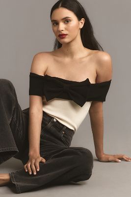 Shop Maeve Off-the-shoulder Bow Top In White