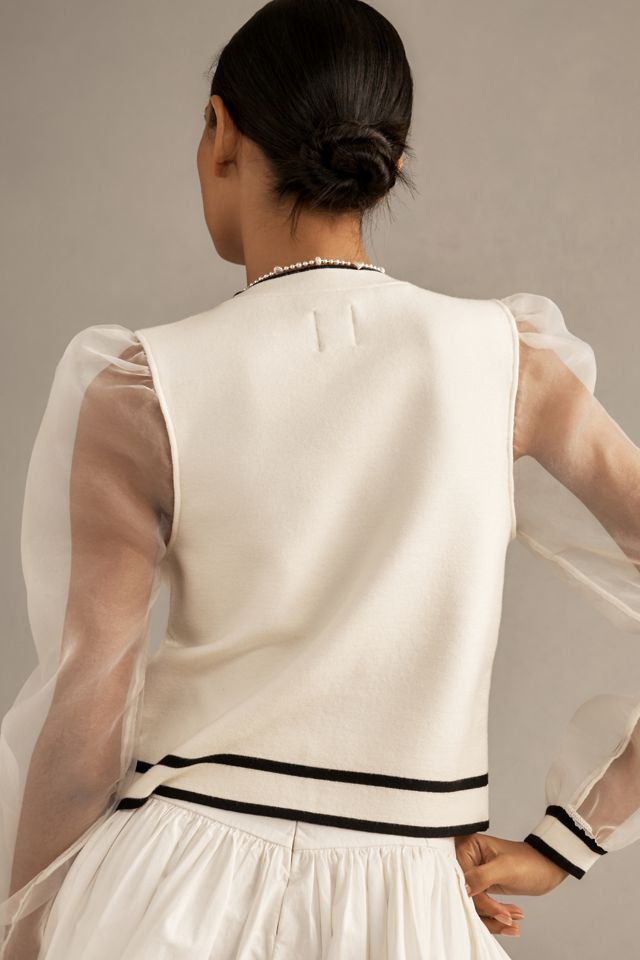Maeve Organza-Sleeve Cardigan Sweater #2