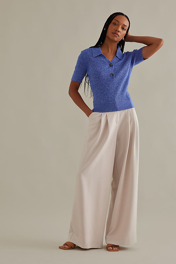 Blanche Seawool Short-Sleeve Knit Polo Shirt
