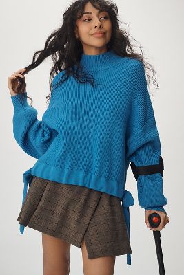 Shop Essentiel Antwerp Gist Bow Rib-knit Sweater In Blue