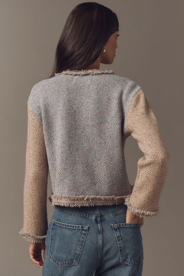 Lingua Franca Onassis Fringed Tweed Cardigan Sweater #1