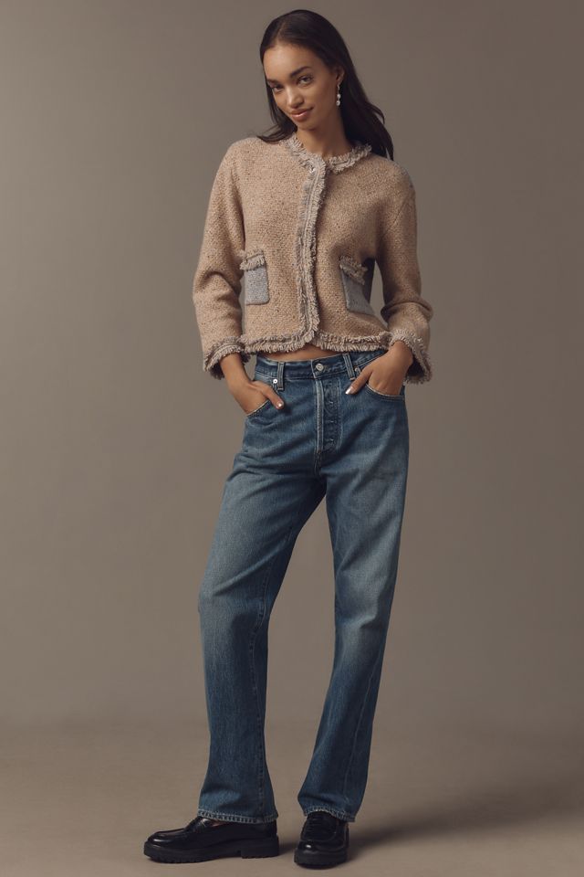Lingua Franca Onassis Fringed Tweed Cardigan Sweater #2