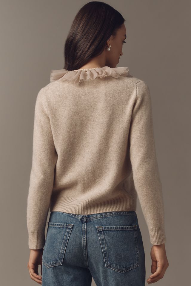 Lingua Franca Brushed Wool Removable Chiffon-Collar Cardigan Sweater #1