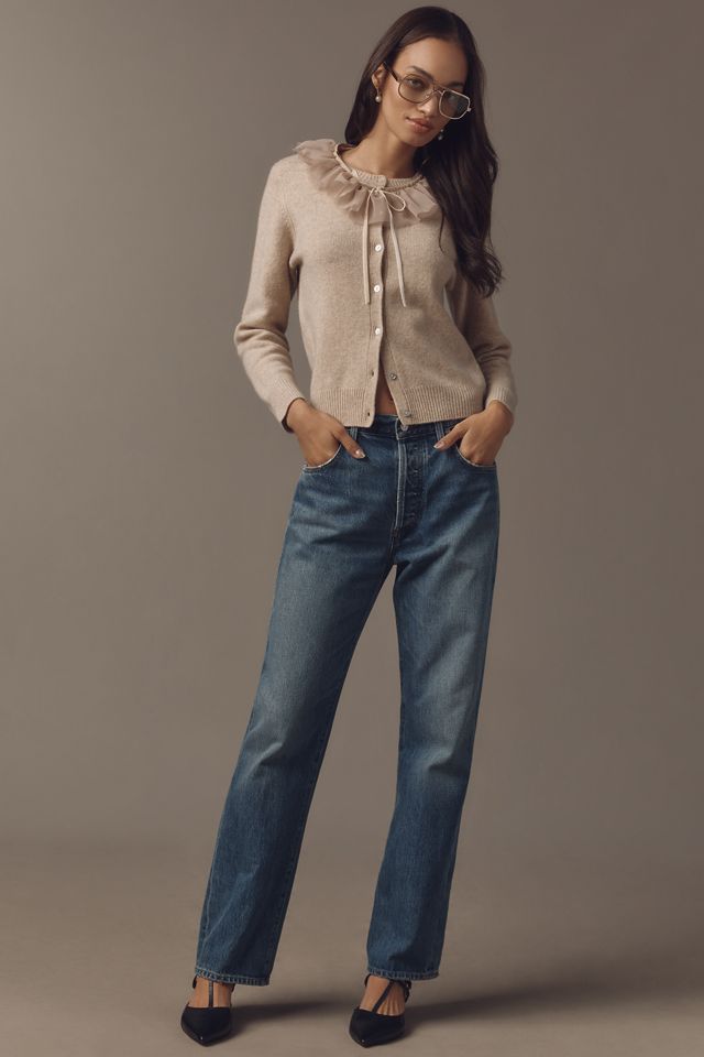 Lingua Franca Brushed Wool Removable Chiffon-Collar Cardigan Sweater #2