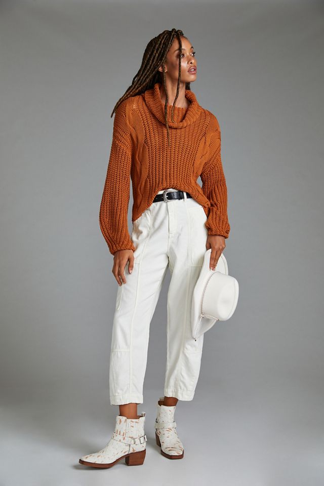 Cowl-Neck Cable-Knit Sweater #1