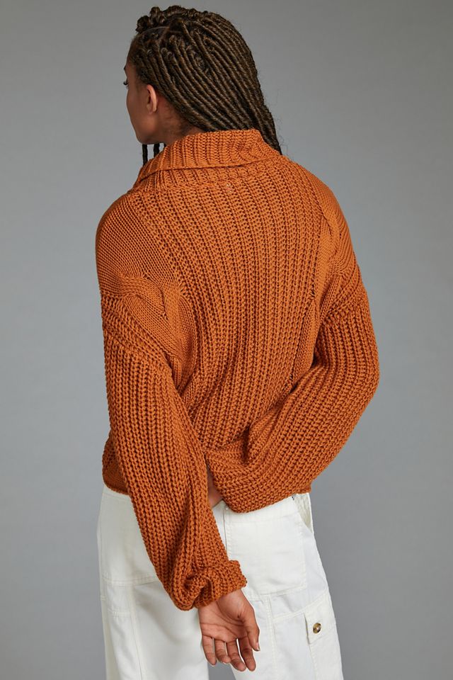Cowl-Neck Cable-Knit Sweater #3