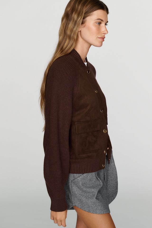 525 America Josephine Faux Suede & Ribbed Knit Bomber Cardigan #2