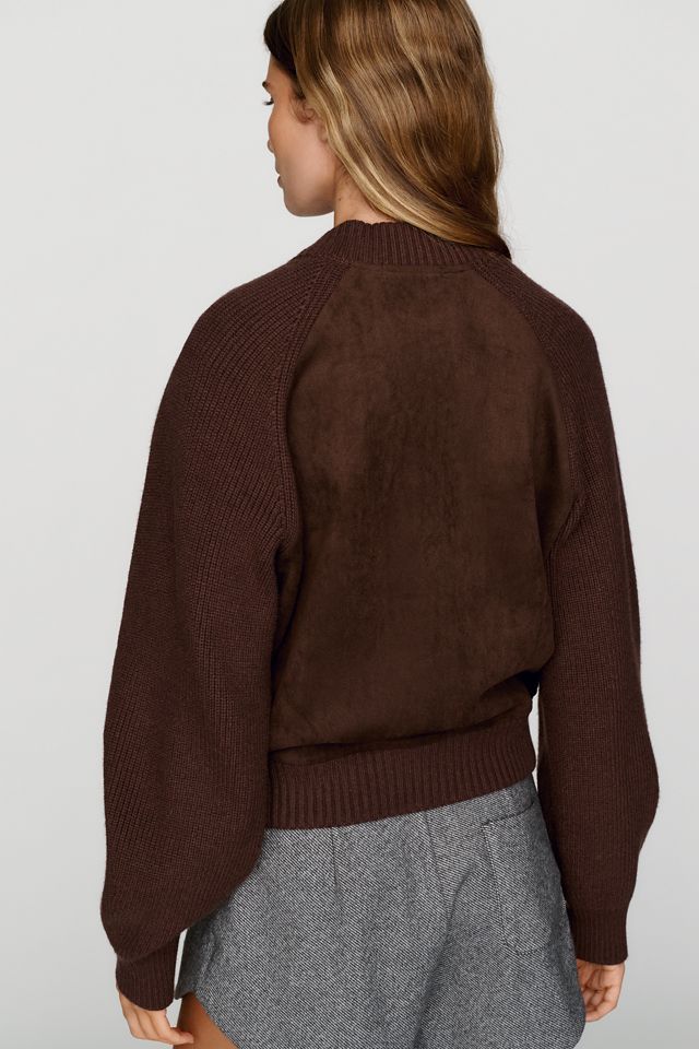 525 America Josephine Faux Suede & Ribbed Knit Bomber Cardigan #3