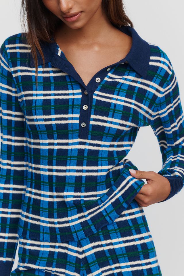 525 Sienna Plaid Ribbed Polo Top #1